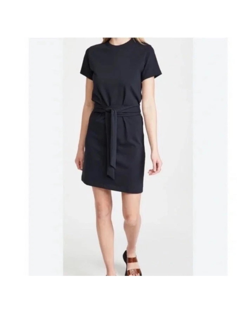 Vince Belted Crewneck Tshirt Dress Black Size Large Cotton